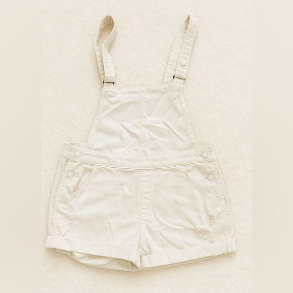 👖✨ Denizen from Levi’s White Distressed Denim Shortalls ✨👖sz M - Picture 1 of 9